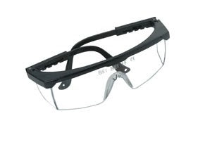 Safety goggles with adjustable arms and scratch-resistant lens