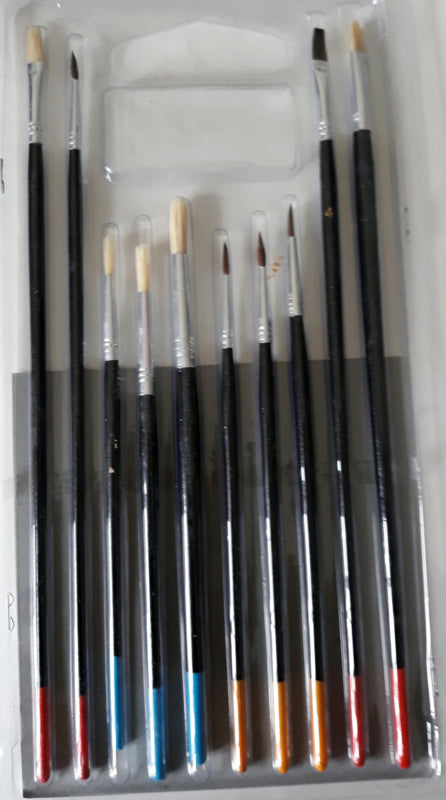 Brush set 10 pieces 30 to 25 cm long to apply patina.